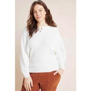 Anthropologie Karla White Boat Neck Bat Wing / Dolman Sleeve Sweater Size 2X